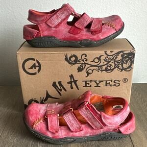 TMA Eyes Distressed Red Leather Fisherman Sandals Closed Toe Hook Loop Women 8.5